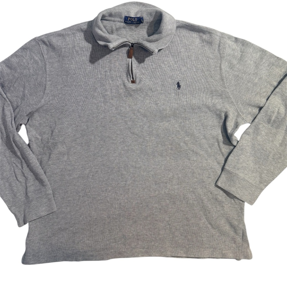 Polo Ralph Lauren Quarter Zip Sweater Gray Cotton Pullover Pony Logo Size XL